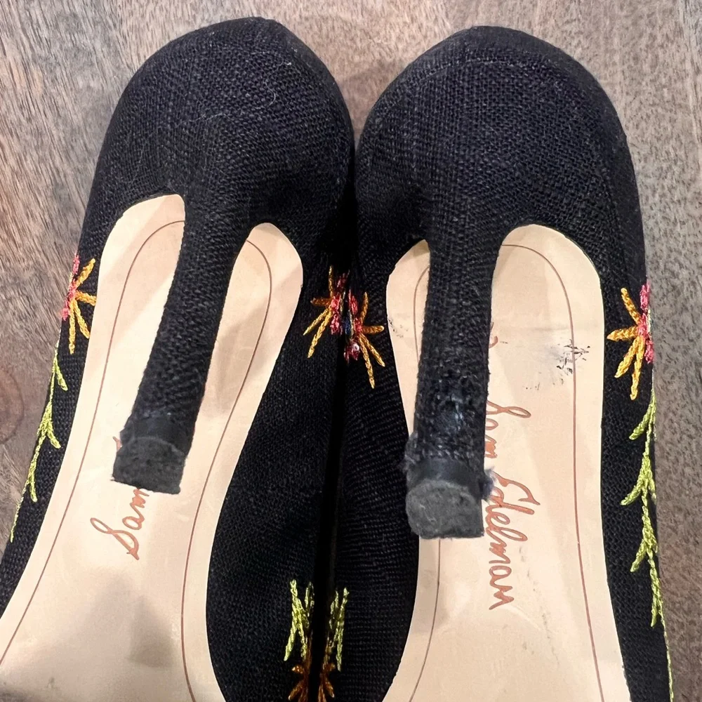 Sam Edelman Black Floral Embroidered Heels Size 7 - Picture 6 of 6